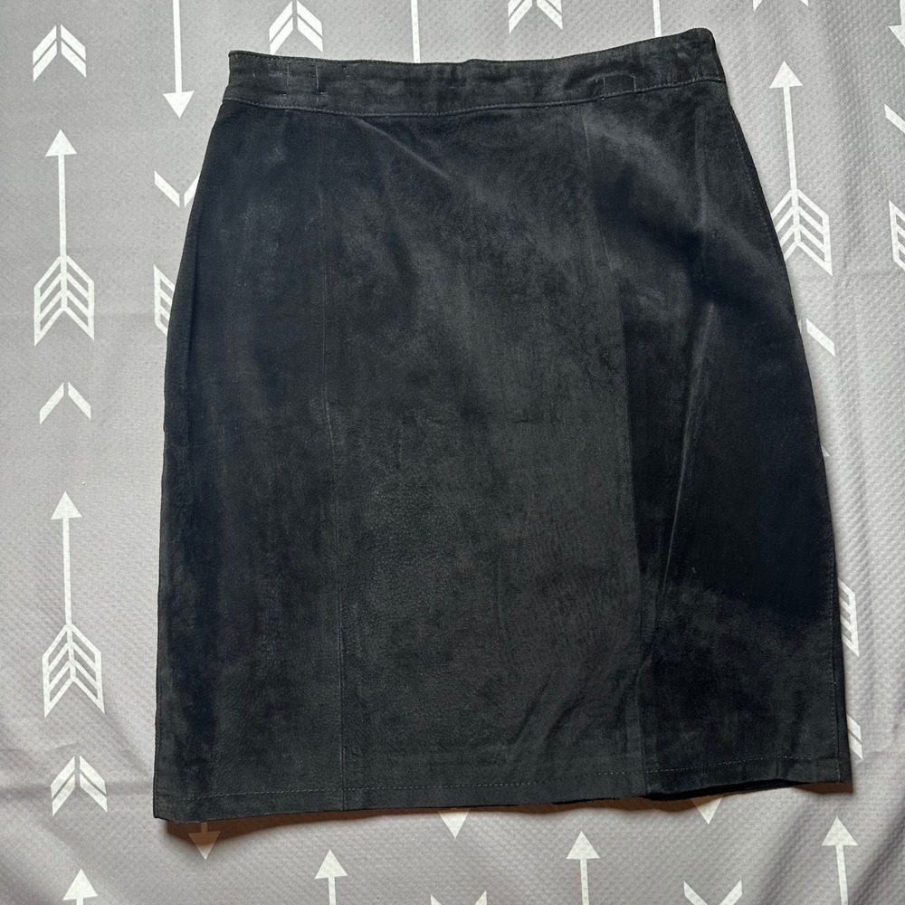 G-III Global Identity Black Suade Leather Skirt‎ Womens Size 9/10 Lined Fitted